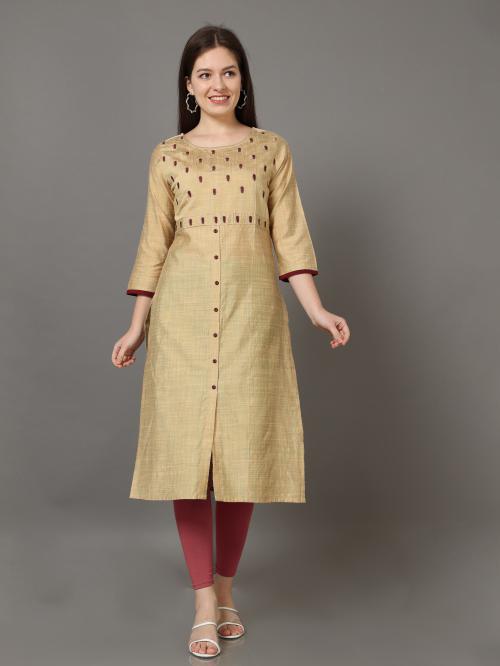 MID WAIST Women embroidery ethnic kurti Gold Colour XXL Size | Gold Colour | XXL Size | Regular Fit Kurtas | Knee Length | Straight Kurta | 100% Cotton Fabric | Solid Kurtas