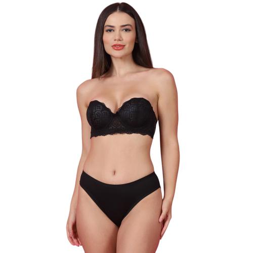 PrettyCat Women Black Underwire Lightly Padded Bra Panty Lingerie Sets