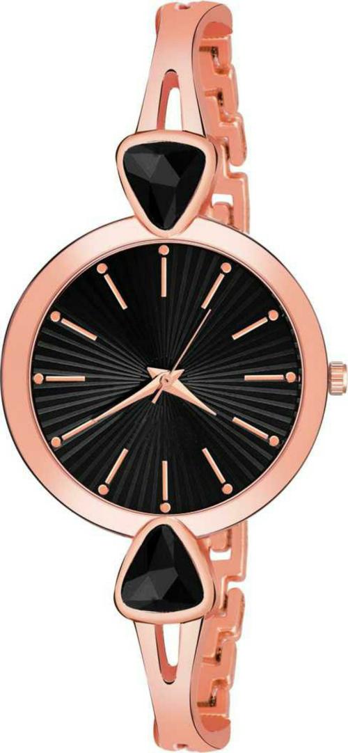 HRV Black Dial Rose Gold Strap Analog Watch For Women