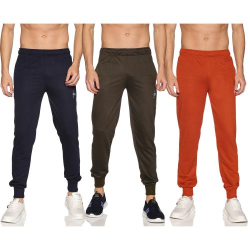 YHA Mens Navy Olive Rust Solid Joggers (Pack of 3)