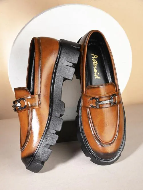 ASTEROID Chunky Loafer Fancy Premium Luxury Height Increasing Tan Casual Shoes for Men