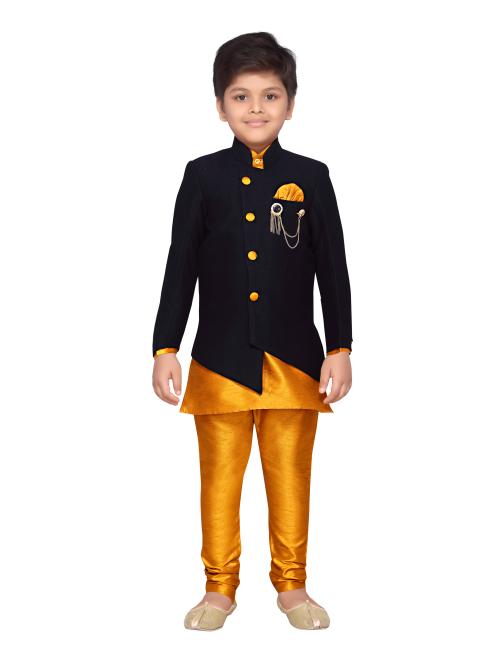 AJ Dezines Kids Silk Cotton Solid Indo Western Sherwani Set for Boys