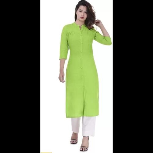 CHHORA-CHHORI Women Solid Cotton Blend A-line Kurta (Green)