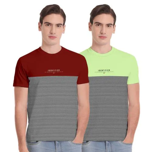 Men's Round Neck Combo Pack LIME & WINE Colour T-shirts (PO2-54450-E-LIME & WINE-2XL)