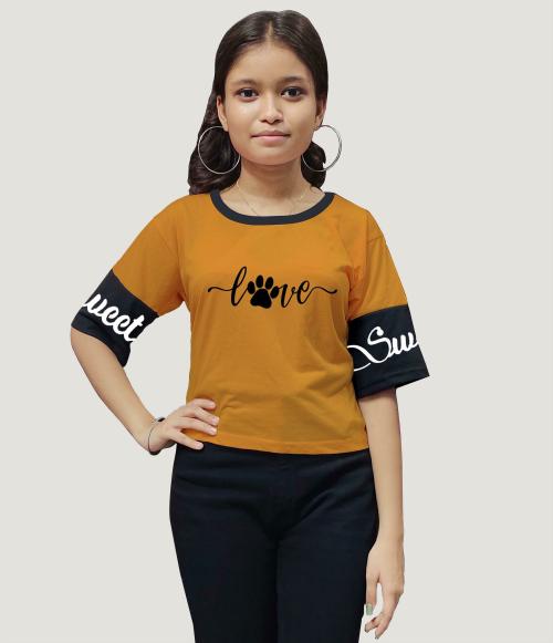 Equal Girls Yellow Printed Cotton Blend Top (12-13Y)