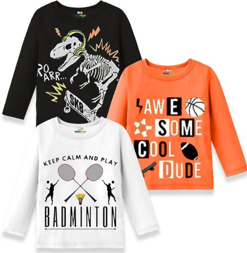 MINI MYN Boys Printed Cotton Blend T Shirt, Cotton blend full Sleeves Tees for Boys.