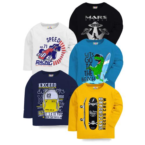 KUCHIPOO Boys Multi Color Printed Cotton Blend Pack of 5 Tshirts | Boys Tshirt | Kids Wear | T shirt for Kids | T shirt for boys | Boys t tshirts