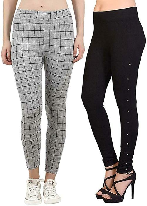 Ktdd Trading Women Green,Royal Blue Printed Cotton Pack of 2 Jeggings (30)