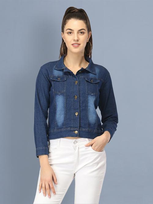 BuyNewTrend Women Dark Blue Denim Jacket