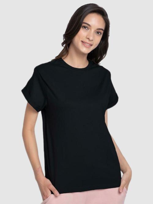 Bewakoof Women Solid Black Round Neck Short Sleeve T-shirt Pack of 2