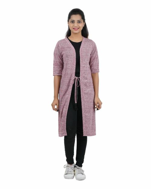 wear all week Women Pink Solid Cotton Blend Shrug (XL)
