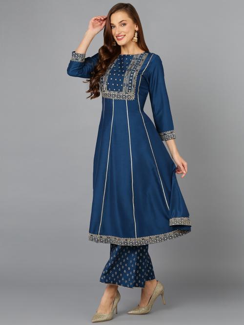 Vaamsi Women's Teal Silk Blend Straight Kurta Pant With Dupatta PKSKD1930