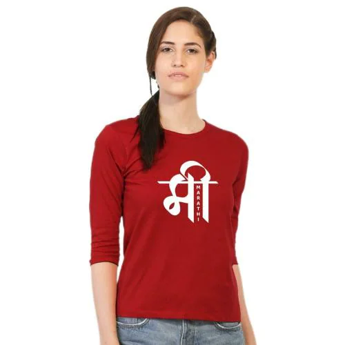 Bewakoof Women's Mi Marathi Printed Red Round Neck Three-Fourth Sleeve T-shirt