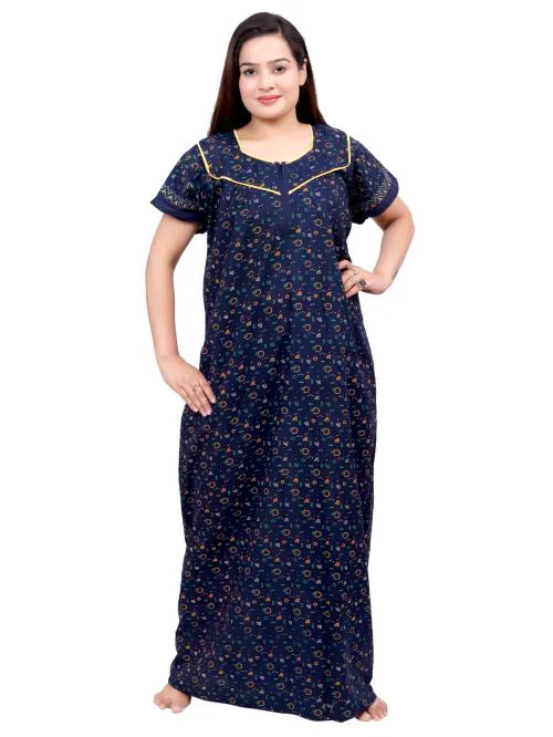 NACNO Women's Gujri Cotton Sleepwear Nighty/Maxi/Nightgown Black