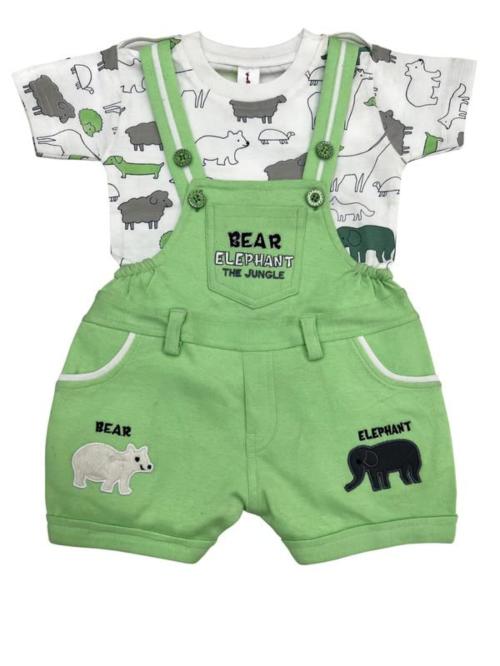 SPONGY Baby Boy and Girl Printed Cotton Blend T-Shirt with Dungaree Shorts