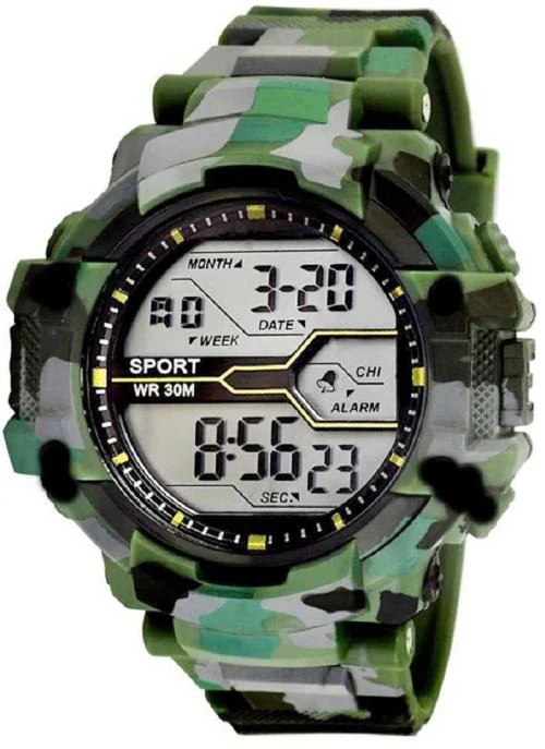 hala Kids Watch, Boys Watch Digital Watch - For Men Abx1017-Gents Green Solitary Camouflage Pattern