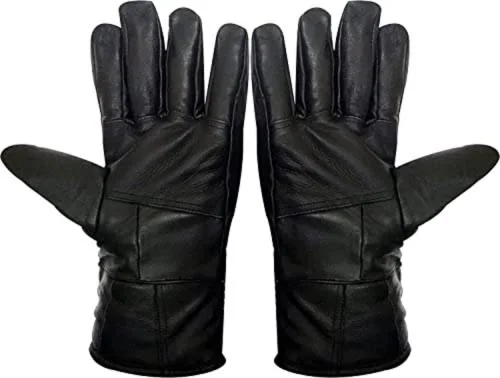 Creature Men Black Solid Leather Warm Winter Riding Gloves, Protective Cycling Bike Motorcycle Gloves (CRE-LG-02)