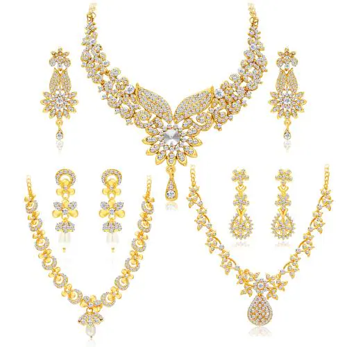 Sukkhi Dazzling Gold Plated Austrian Diamond Choker Necklace Set Combo For Women