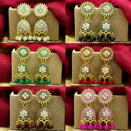 Combo of 6 Pair Color Jhumki Earrings for Girls and Women.