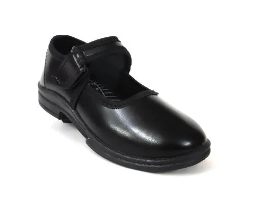 Coolz Girls Black Ballerina Uniform School Dress Shoes Ankle Plain Velcro for All Age Groups