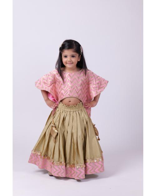 PICCO RICCO Green Silk Lehenga Set For Girls|Size-9-10 Year