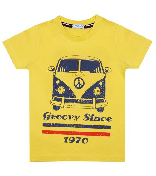 Luke and Lilly Boys Yellow Printed 100% Cotton Round Neck T-shirt