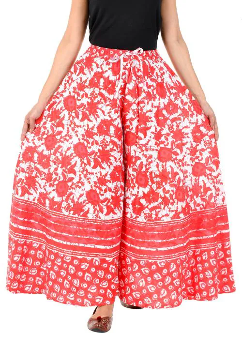 Rangun Red Color 100% Cotton Relaxed Printed Women Plazzos