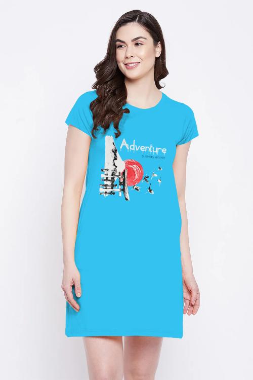 Sneak Peak Ladies Half Sleeve Knee Length Night Dress ( Turq-L )