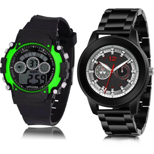 GROOT Treading Party Wedding Kids And Black Chain Black Colour Analog And Digital Plastic And Stainless Steel Belt 2 Watch Combo For Boys And Men - B3-(26-S-20)