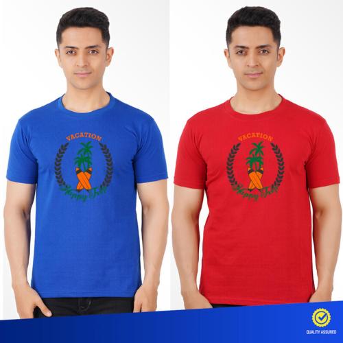 VINTAGE DREAMS AND DEVICE OF LEAF Men Printed Pure Cotton Pack Of 2 T-Shirt