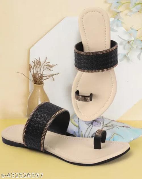 ARKFOOT Nubuck Leather Women Woven Design Pvc Sole Openback Flat Sandal| Stylish Trendy Sandal Sleeper for Women | Casual Wear Sleepers for Women | Black Color | IND-6 Size