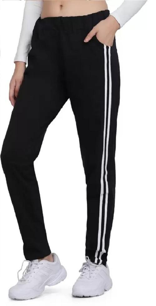 KAFF Womens Cotton Blend vertical Stripe Track pant- Black-XXL