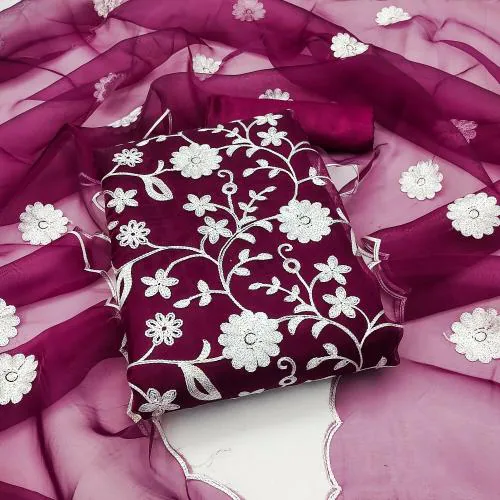 Panzora Elegant Organza Ensemble Unstitched Salwar Suit Dress Material