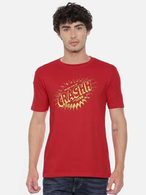 Recast Men Red Graphic Print Cotton Blend Round Neck T-shirt M