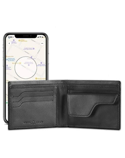 CUIR ALLY Black Leather Men Smart Wallet, iOS and Android Compatible Technology (ESW-Black)