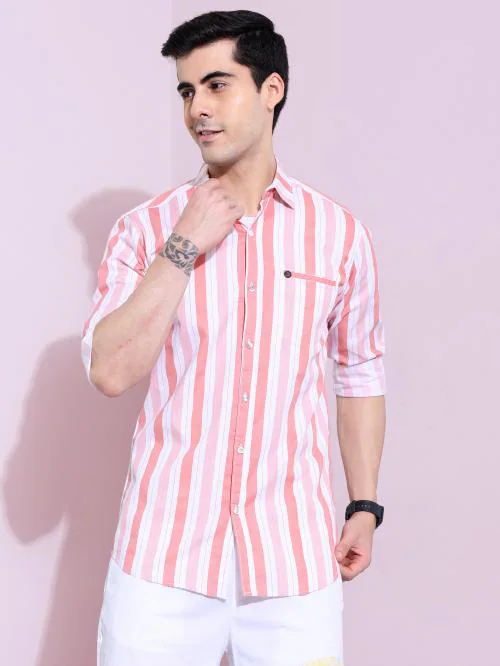 Camisa Cotton Twill Vertical Stripes Shirts for Men