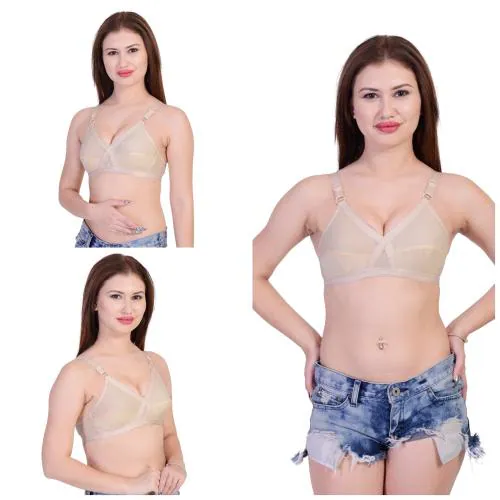 Women's Cotton Full Coverage Plus Size Combo Pack of 3 Bra Non-Padded Non-Wired