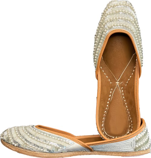 Gutargoo Women's Handcrafted Stone Work Silver Jutti/Mojari With Beautiful Design