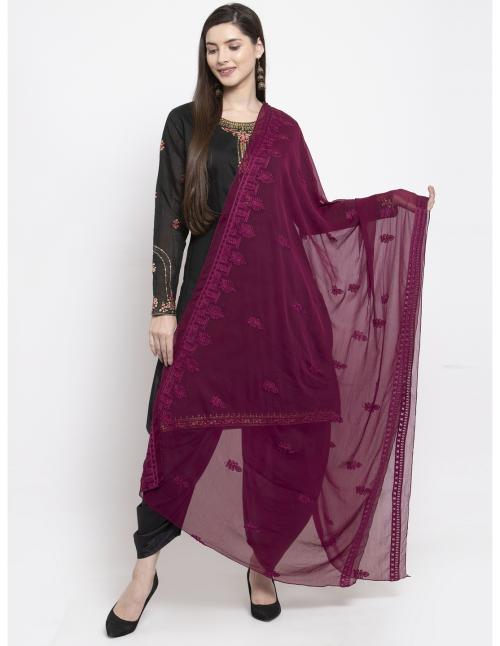 Magenta Chiffon Heavy Embroidered Dupatta