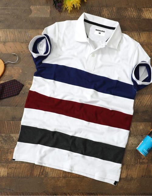 Manlino Mens Colourblock cotton polo neck t shirt