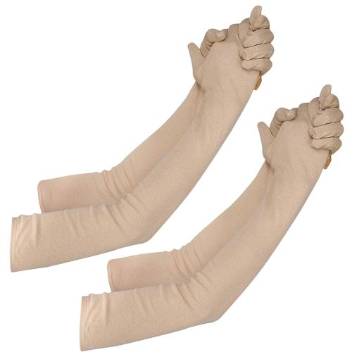 Cotson Unisex Summer Sun Heat Dust Protection Cotton Full Hand Gloves Beige, 24 Inches -2 Pairs