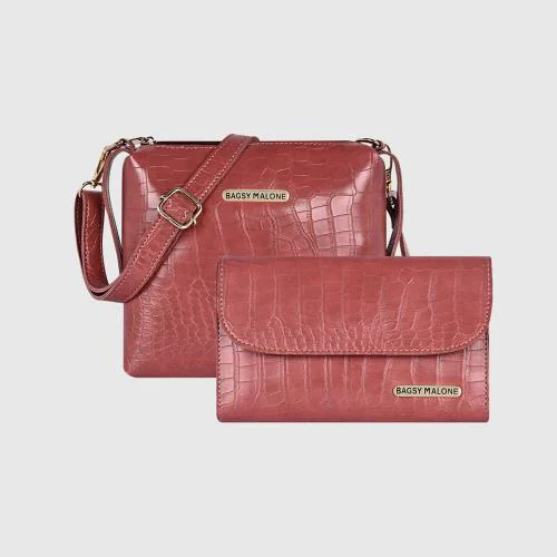 Bagsy Malone Sling Bag - Combo Gift Set - Croco Red