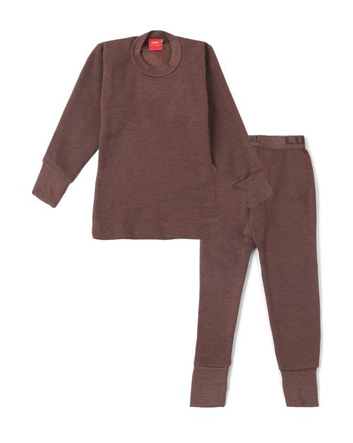 LUX COTT'S WOOL Boys Brown Solid Cotton Blend Thermal Sets