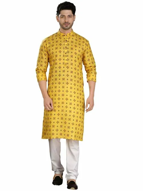 Encino Mens Lemon Printed Cotton Angad Collection Kurta Suit