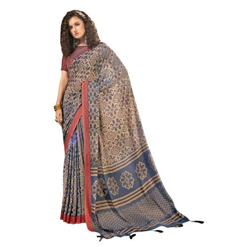 Triveni Multi Colour Abstract Printed Pure Georgette Saree With Blouse Piece