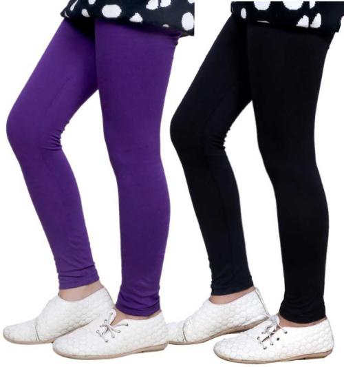 Tik Tok Wears Girls Purple, Red Solid Cotton Blend Pack of 2 Leggings