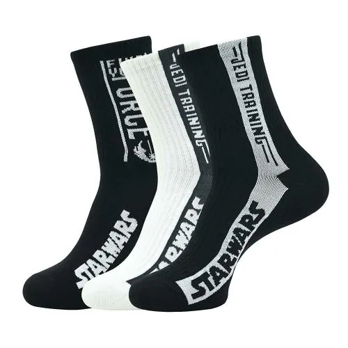 BALENZIA X STAR WARS High Ankle Socks for Men in Black and White Pack of 3 | Jedi Training and Find Your Force (Free Size) Socks Gift pack Made with Cotton & Spandex