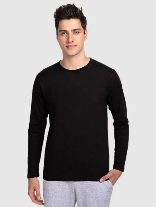 Bewakoof Men Solid Black Full-length Sleeve Round Neck T-shirt Pack of 2