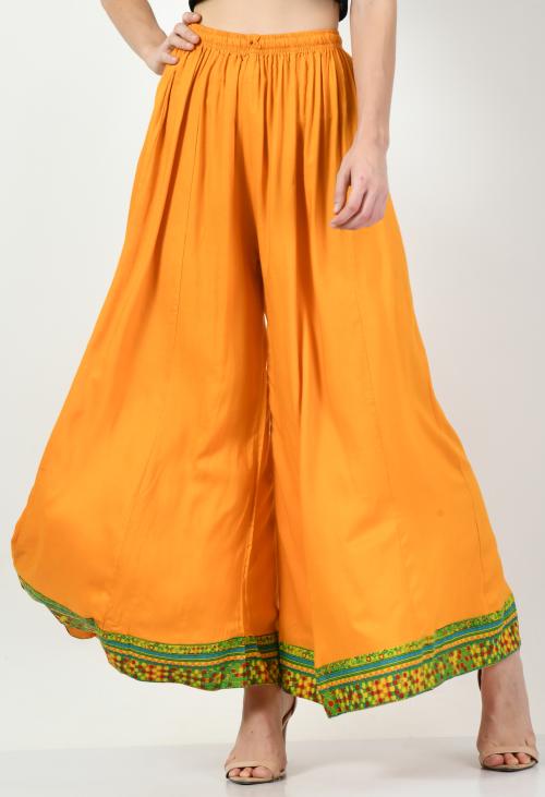 MAURYA Women's Mustard Color Solid Elasticated Loose Fit Palazzo Pants Plazo For Women (L)
