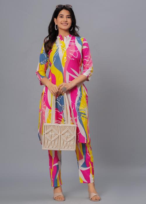 LIYORA Women Pure Cotton Printed Kurta Pant Set (Multicolor-M)